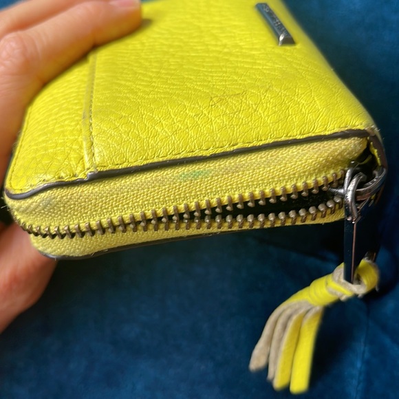Rebecca Minkoff Leather Studded Wallet, Day-Glow Yellow Full Zipper - Picture 6 of 6